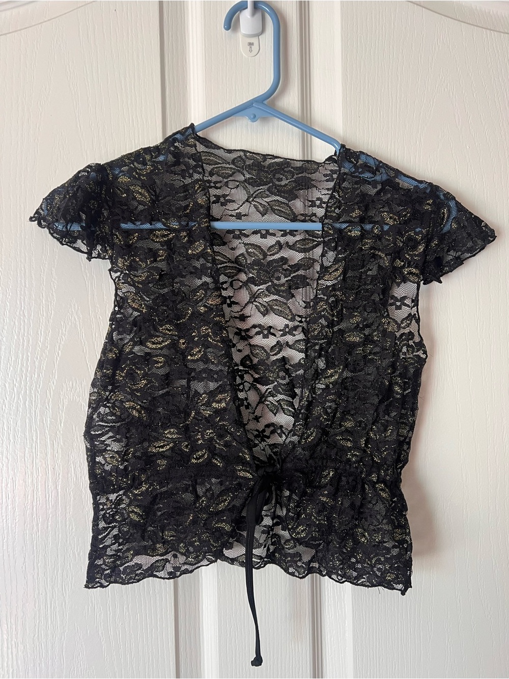 Sheer Black Lace Tie-Front Women's Top and Skirt